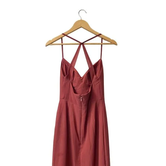 Azazie Manila Bridesmaid Dress Size 6 Rust V-Neck Chiffon Maxi Long Side Slit - Picture 8 of 12